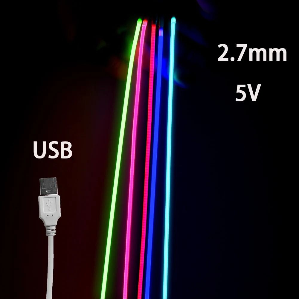 USB 5V COB LED Strip Light Ultra Thin Multicolor Tape 3m 5v 8mm yellow
