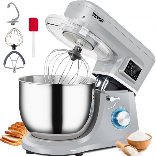 Electric Dough Mixer With Speeds & LCD Timer, Tilt Head Food Mixer, Qt Stainless Steel Bowl, Dough Hook, Flat Beater Electric Dough Mixer With Speeds & LCD Timer, Tilt Head Food Mixer, Qt Stainless Steel Bowl, Dough Hook, Flat Beater