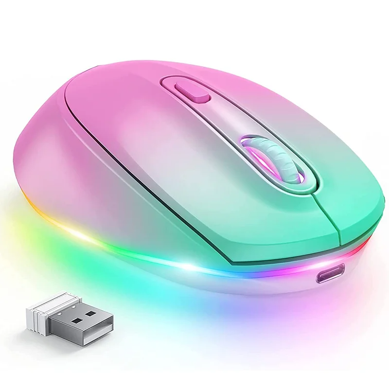 Rechargeable RGB Wireless Gaming Mouse, Quiet Click, Portable Ergonomic LED Mouse For Laptop, Office, Home Use white Blue