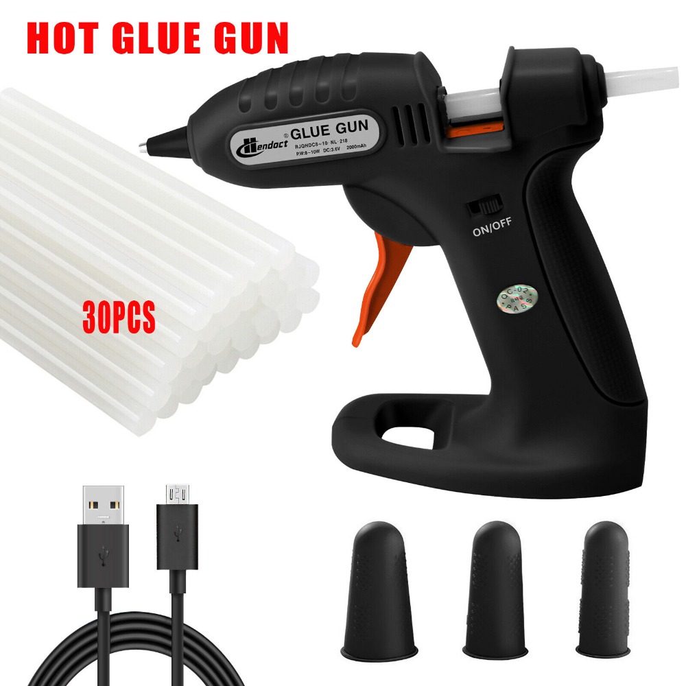 Cordless Hot Melt Glue Gun For DIY Crafts, Small Household Glue Gun With 30 Mini Clear Sticks, Arts Craft Repair Tool black