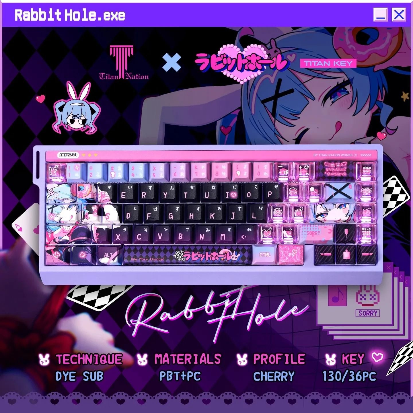 Anime Rabbit Hole Keycap Set For Mechanical Keyboards 108 Keys