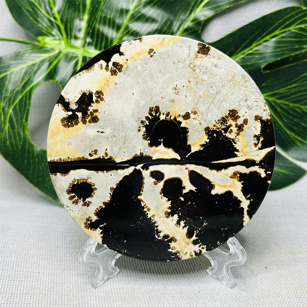 Hand Polished Natural Rock Picture Stone Round Coasters, Abstract Spiritual Healing Witchcraft Decor, Holiday & Home 2