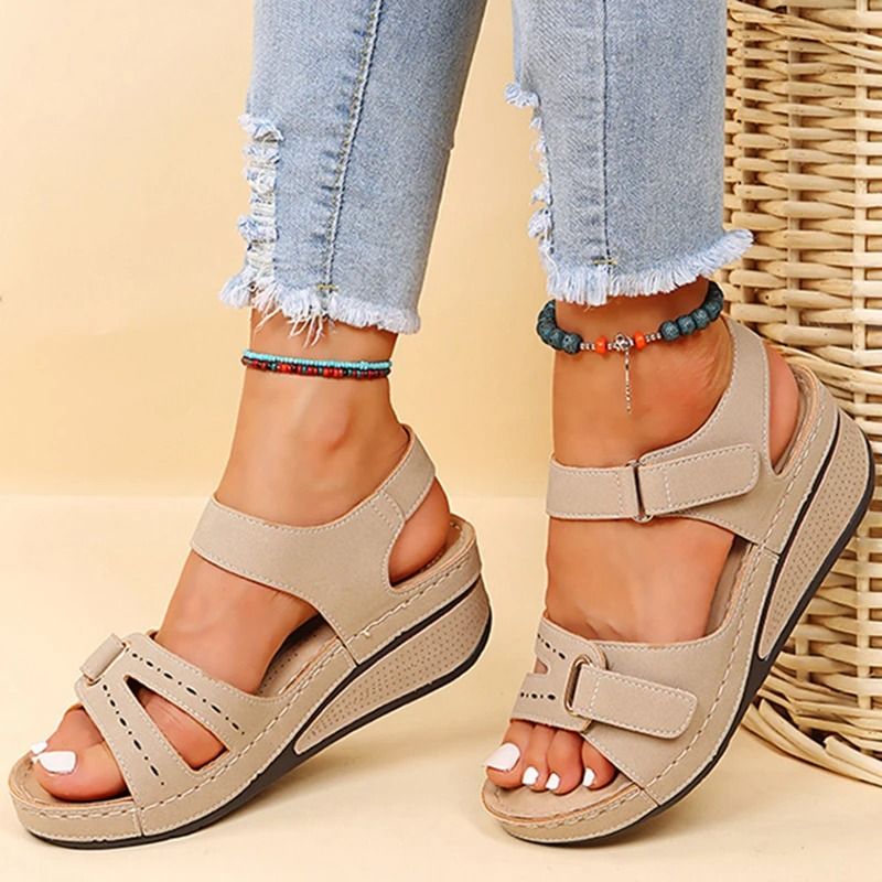 Summer Women Wedge Sandals Open Toe Soft Walking Shoes 9.5 beige