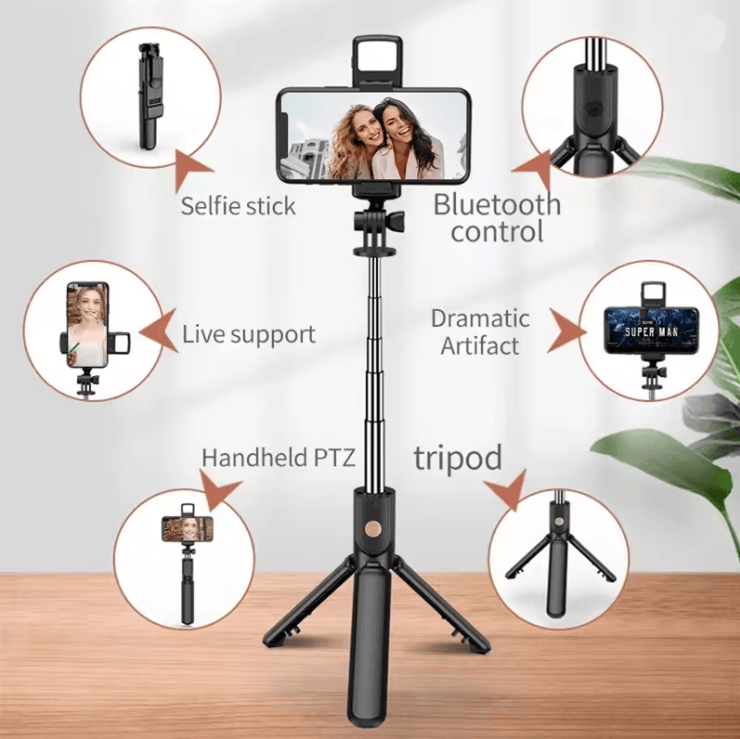 Flexible 360 Degree Selfie Stick Tripod With Wireless Remote And Phone Holder black(without Led)