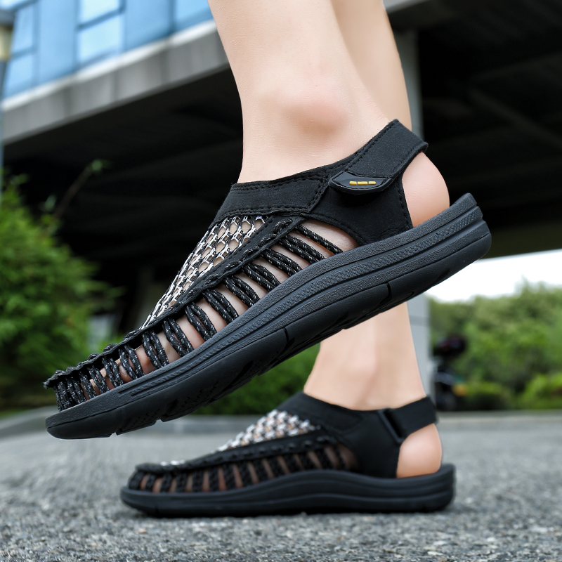 High Quality Mens Summer Sandals, Hand Woven Designer Casual Outdoor Waders & Fashion Beach Sandals beige Black 40