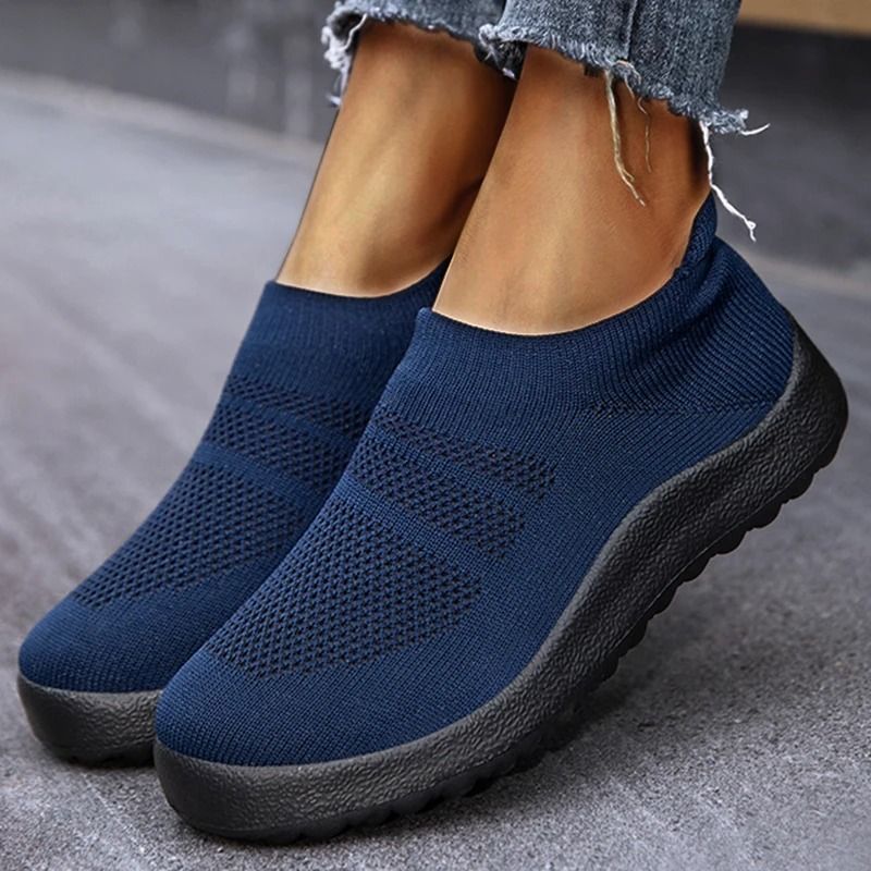 Women Sport Sneakers Breathable Slip On Sock Shoes Comfortable Flat Running Shoes 8 blue