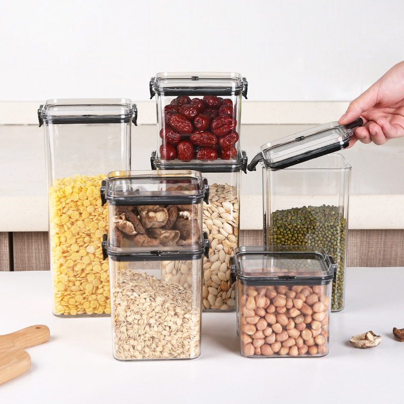 5Pcs Sets Sealed Jar Food Storage Box Transparent Plastic Kitchen Organizer Multigrain Tank Stackable Dried Sealed 950ML