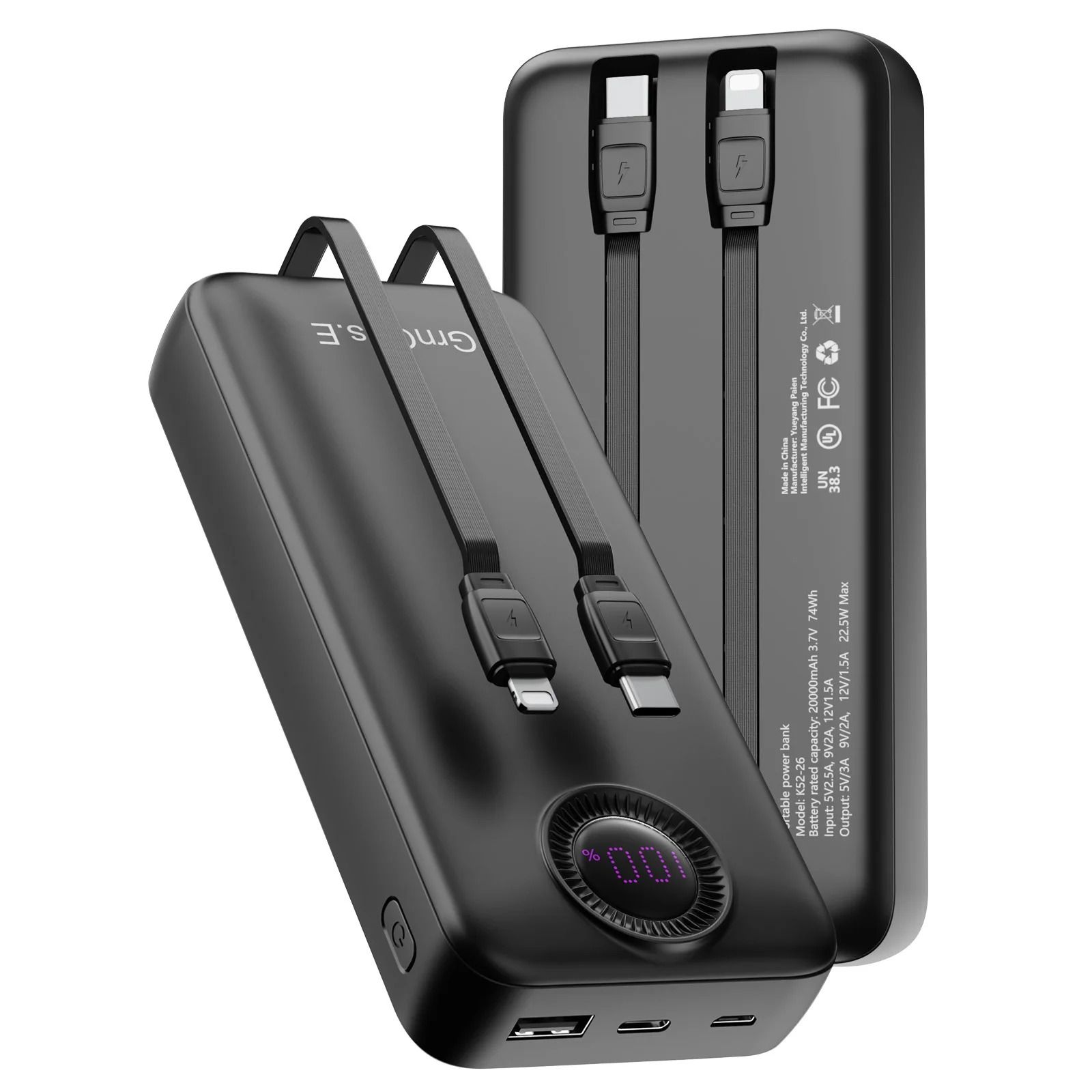 20000mAh Fast Charging Power Bank 22.5W With Multiple Outputs black 20000mah