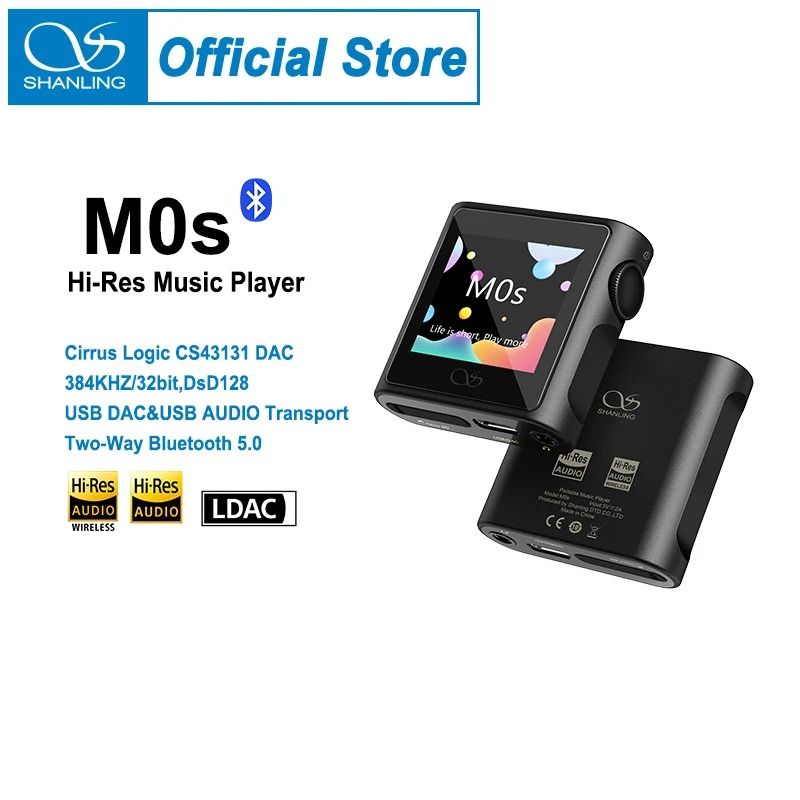 Shanling M0s Hi Res Portable Music Player With Bluetooth 5.0 And CS43131 DAC black With Clip