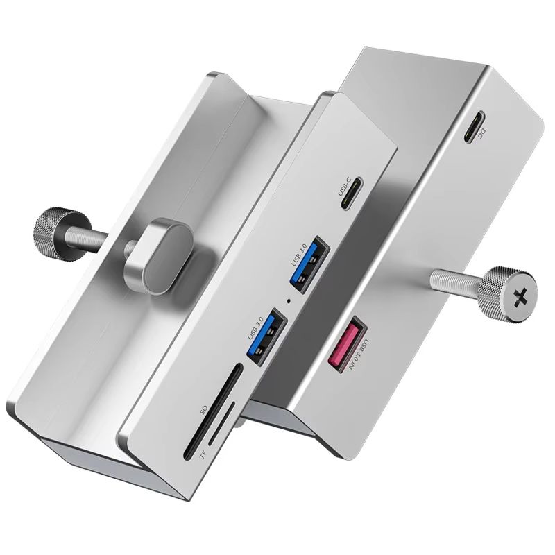 Aluminum Type C 4 Port USB 3.0 Hub With Phone Holder & Memory Card Reader Solid Multi Device Dock usb Card Read Silver