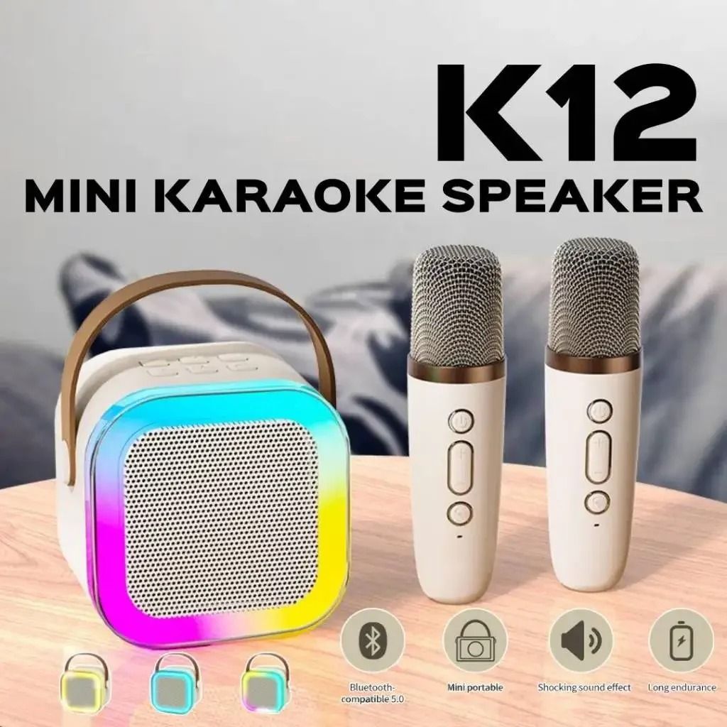 K12 Bluetooth Mini Karaoke Speaker With Microphone pink With 2 Mic