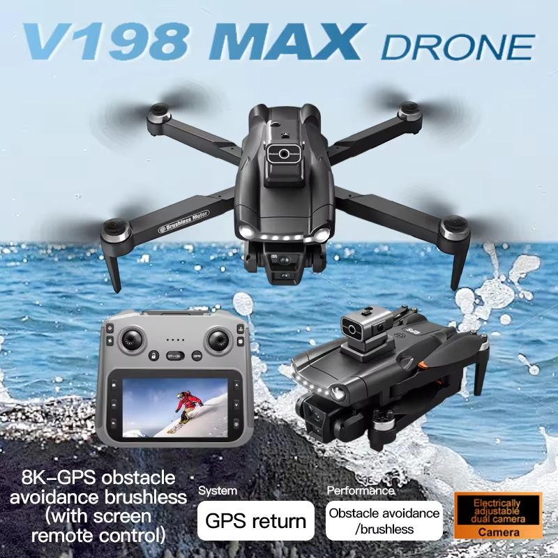 Xiaomi V198 GPS MAX Drone 8K HD Camera, 5G WiFi, Brushless Motors & Laser Obstacle Avoidance Folding Quadcopter normal 6k 1b