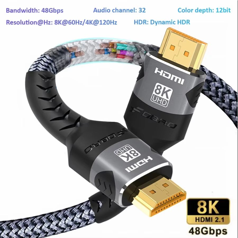 Ultra High Speed HDMI 2.1 Braided Cable (4K At 120Hz | 8K A60Hz) 48 Gbps Transfer | DTS:X | HDR10 | PS5 Laptop Ready 16k Hdmi 2.2 Cable 1m