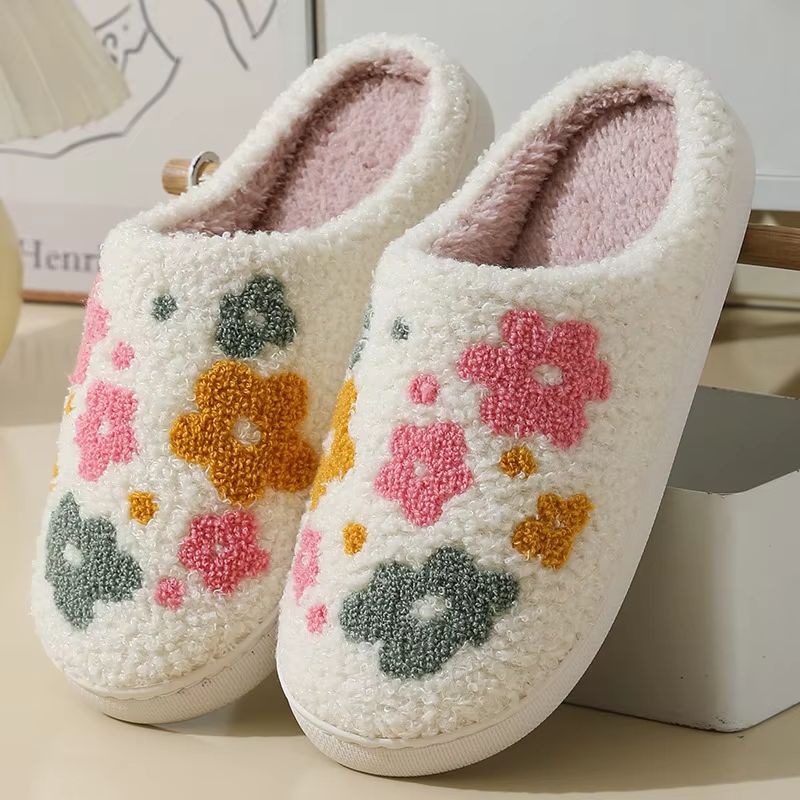 Winter Indoor Slippers Cute Flower Slides For Women, Men & Couples With Soft Flat Sole gingerbread Man 38 39(us 6.5)