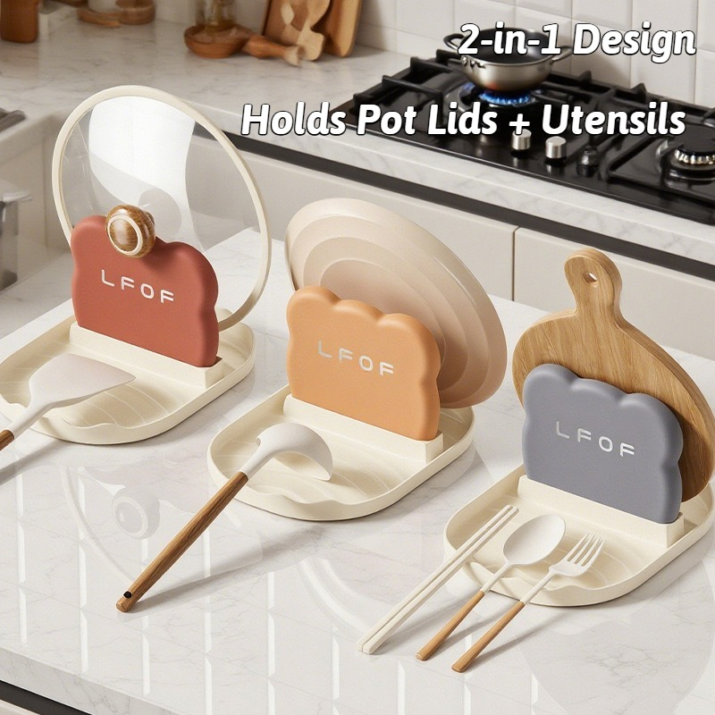 Multifunctional Pan Pot Lid Holder Stand Rack, Spoon Rest Organizer, Spatula Soup Spoon Storage Shelf For Kitchen red