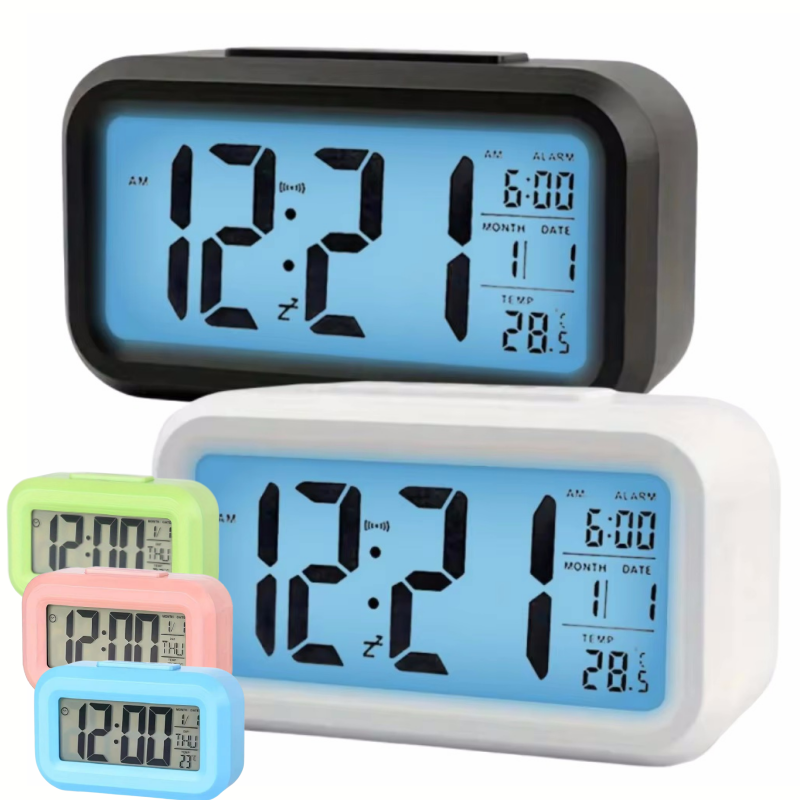 Smart Digital Alarm Clock With Large LCD Display, Shows Time, Temperature, Calendar & Date For Bedroom Or Office green 1pc
