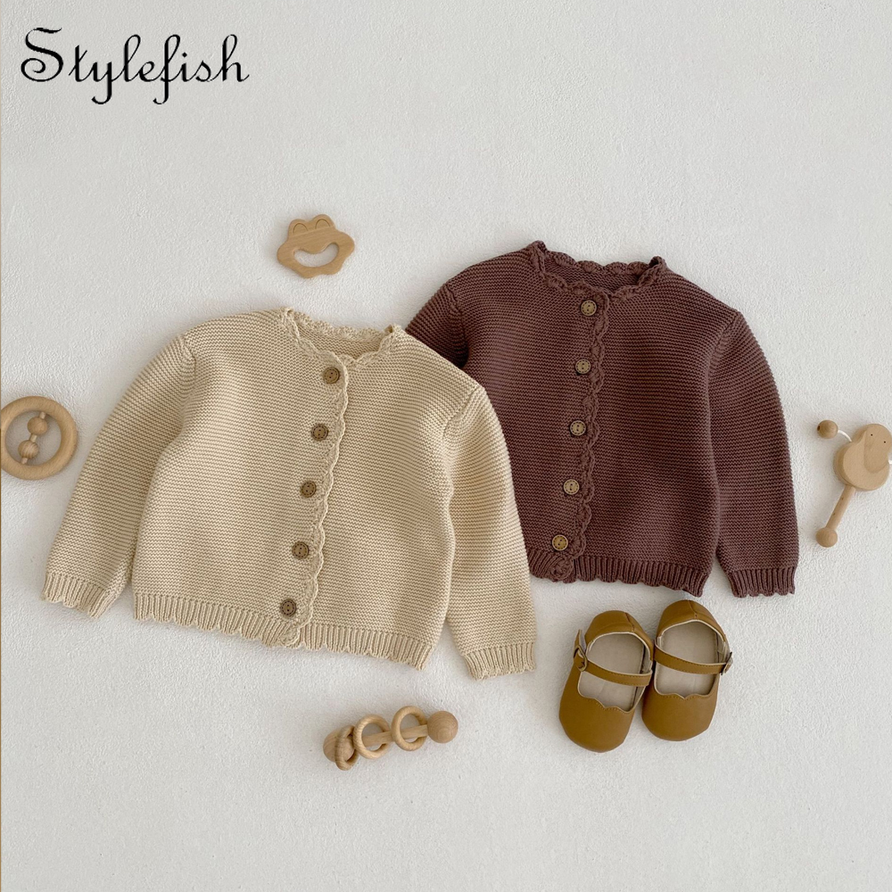 Baby Sweater Spring New Baby Clothing Children Round Neck Handmade Hooked Edge Knitted Sweater For 0 3 Year Girls Boys brown 12 18m