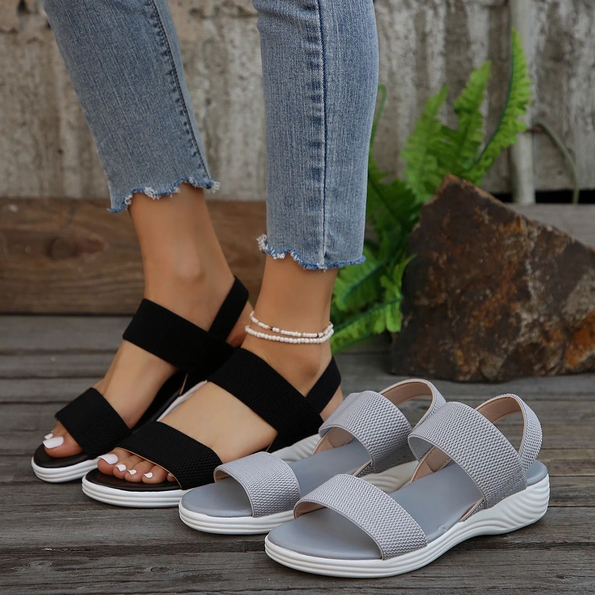 Women Knit Elastic Cloth Wedge Sandals Slip On Lightweight Walking Sandals us 9.5 pink