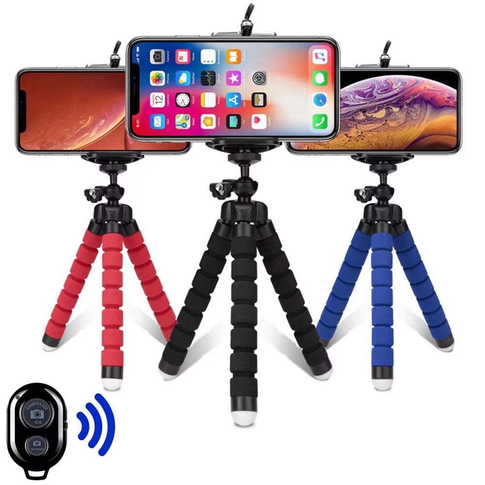 Flexible Octopus Mini Tripod For Phone And Camera Universal Mobile Stand With Adjustable Legs And Secure Clip Mount remote Blackt