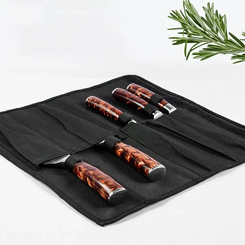 Black Chef Knife Roll Bag, 5 Pocket Portable Carry Case For Kitchen Knives Durable Oxford Storage Bag With Punch Design Black Chef Knife Roll Bag, 5 Pocket Portable Carry Case For Kitchen Knives Durable Oxford Storage Bag With Punch Design