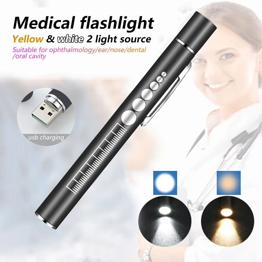 USB Rechargeable Medical Pen Light With Stainless Steel Clip white Scale