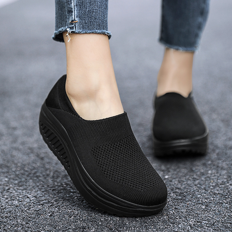 Women Shoes, Chunky Sneakers, Platform Trainers, Slip On Sneakers, Outdoor Shoes, Ladies Loafers black 36