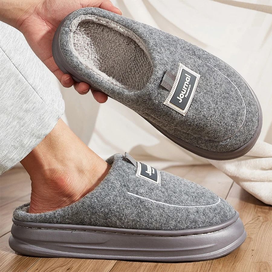 Mens Plus Size Winter House Slippers With Plush Memory Foam And Non Slip Sole us 10 gray