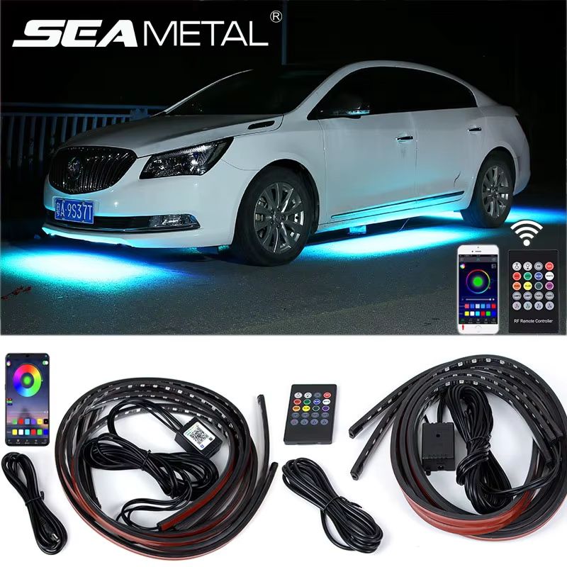 Car Underglow LED Light Kit 8 Color Neon Accent Strips With Sound Active & APP Remote Control remote 90 120cm