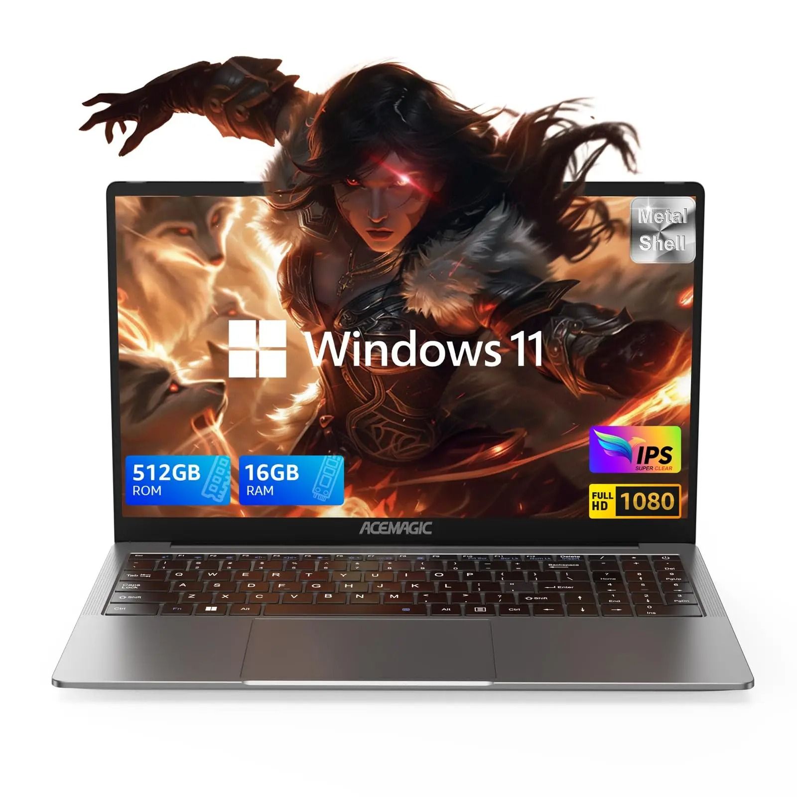 ACEMAGIC 15.6 Ultra Slim Laptop 16GB RAM 512GB SSD Intel N97 Windows 11 silver