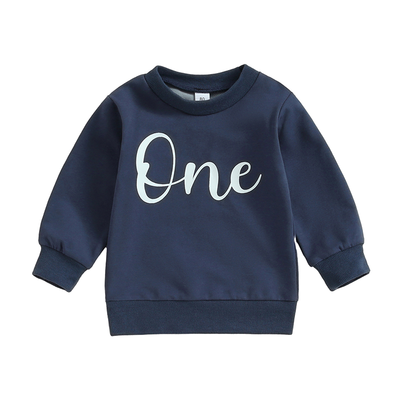 Baby Boy Sweatshirt, Letter Print Long Sleeve Pullover, Autumn Tops For Toddler, Cute Birthday Clothes Gift haze Blue 6 12 Months