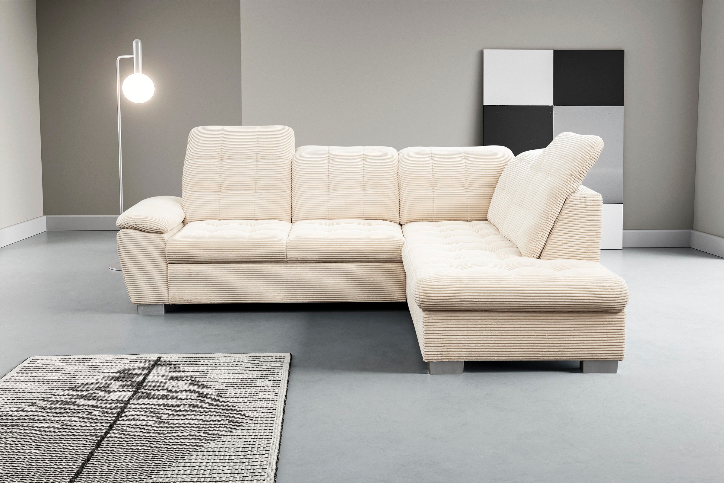 Ecksofa WERK2 "Bonny inkl. Kopfteilverstellung, Bettfunktion, Stauraum, L-Form", natur, B:265cm H:103cm T:215cm, 90% Polyester, 10% Nylon, Sofas, Komfortwunder mit Schlaffunktion, verstellbarem Kopfteil & Stauraum.