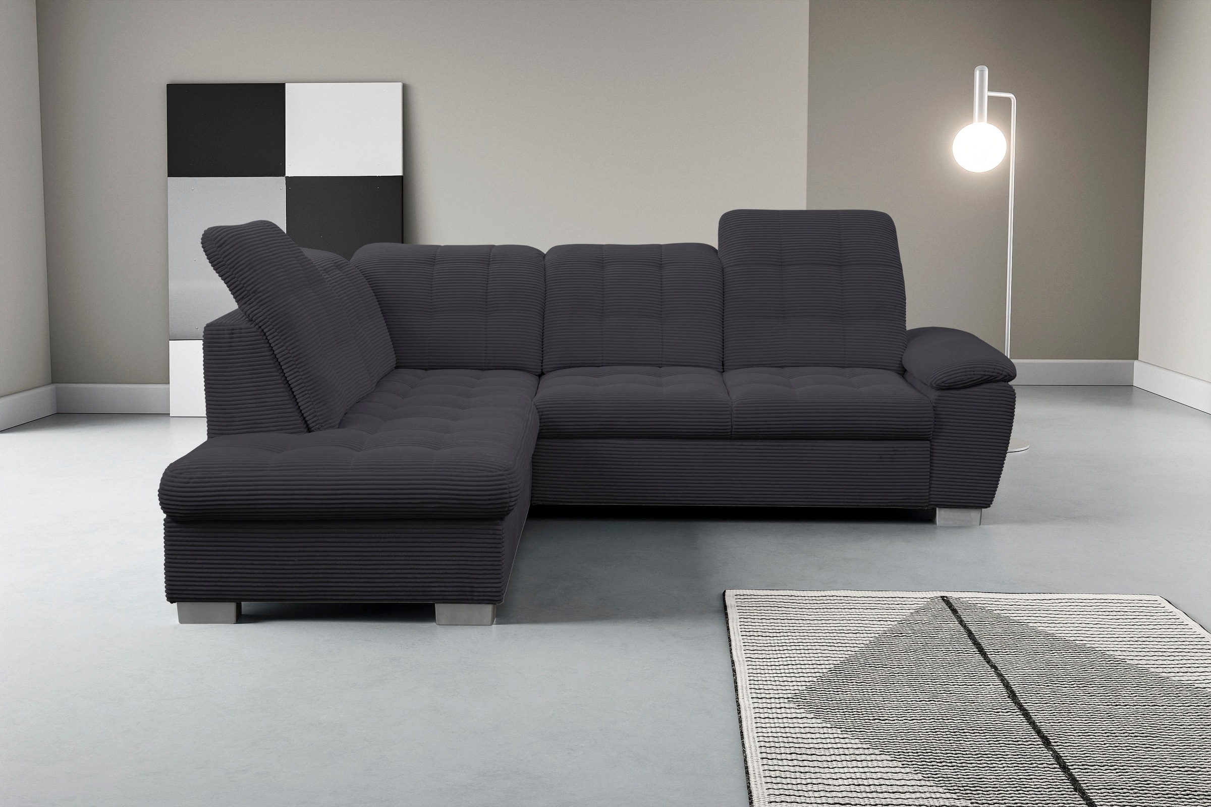 Ecksofa WERK2 "Bonny inkl. Kopfteilverstellung, Bettfunktion, Stauraum, L-Form", grau, B:265cm H:103cm T:215cm, 90% Polyester, 10% Nylon, Sofas, Komfortwunder mit Schlaffunktion, verstellbarem Kopfteil & Stauraum.