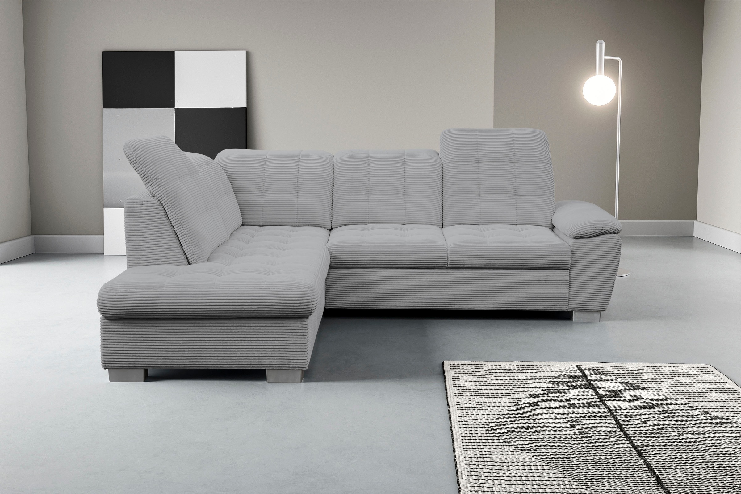 Ecksofa WERK2 "Bonny inkl. Kopfteilverstellung, Bettfunktion, Stauraum, Breite 265cm", grau, B:265cm H:103cm T:215cm, 90% Polyester, 10% Nylon, Sofas, Ecksofa, Komfortwunder mit Schlaffunktion, verstellbarem Kopfteil & Stauraum.