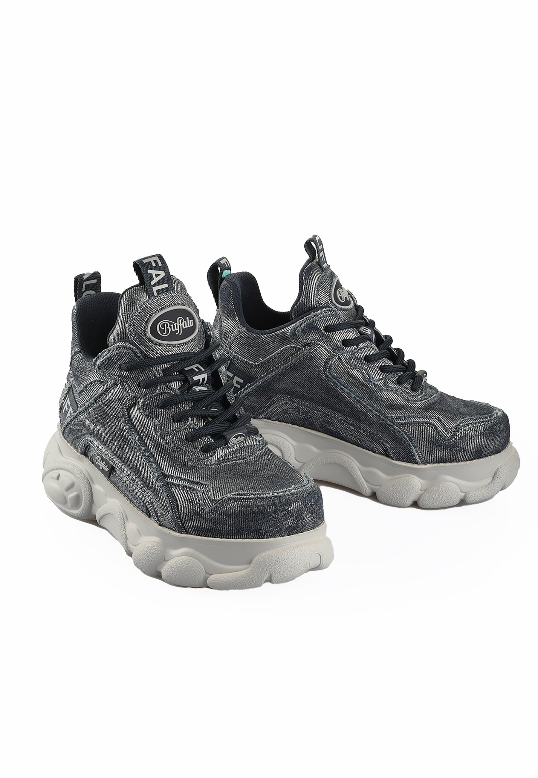 Trainingsschuh BUFFALO "Buffalo Cld Chai Vegan Denim", Damen, Gr. 38, blau, silber, unifarben, Schuhe