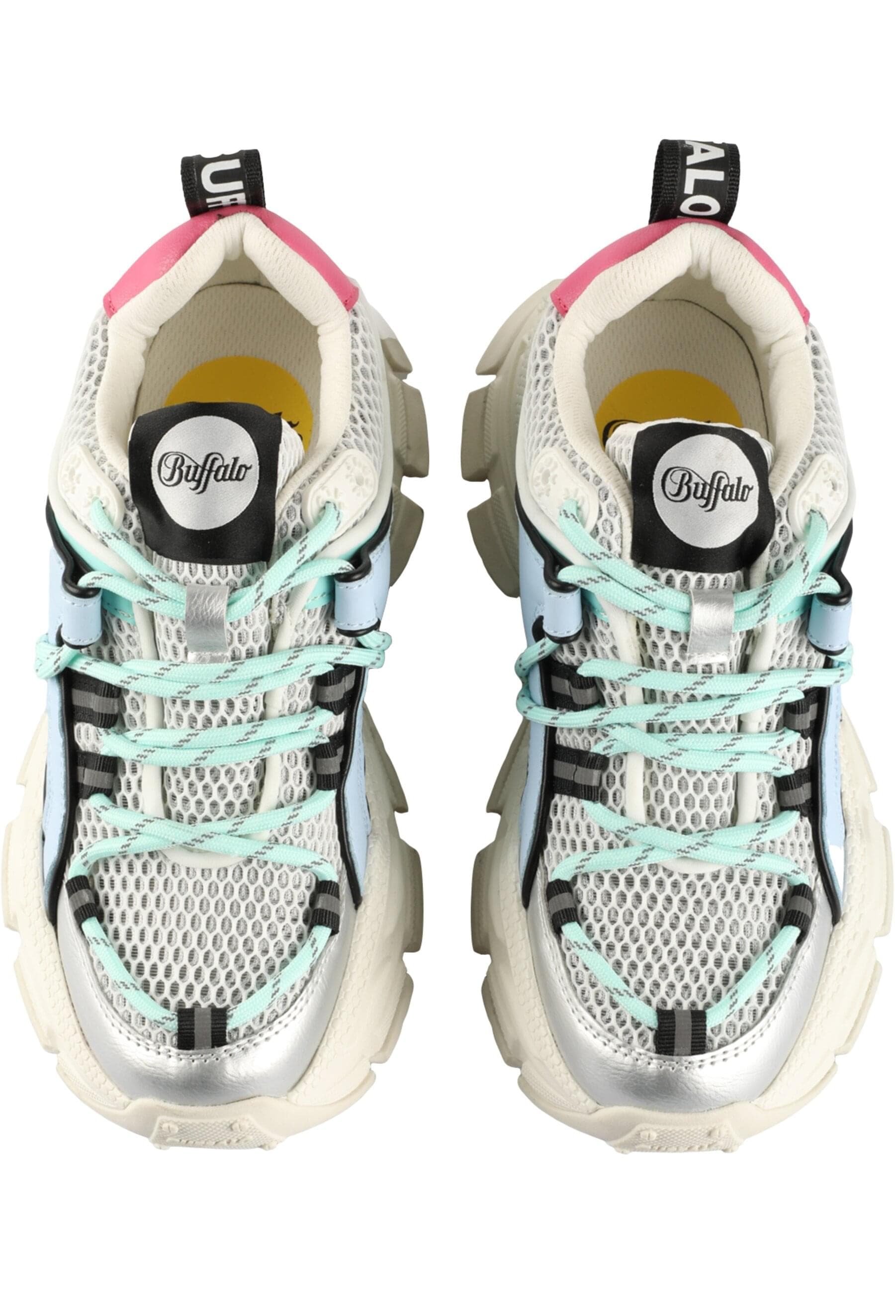 Trainingsschuh BUFFALO "Buffalo SATURN LACE", Damen, Gr. 39, sivler, blau, pink, Schuhe