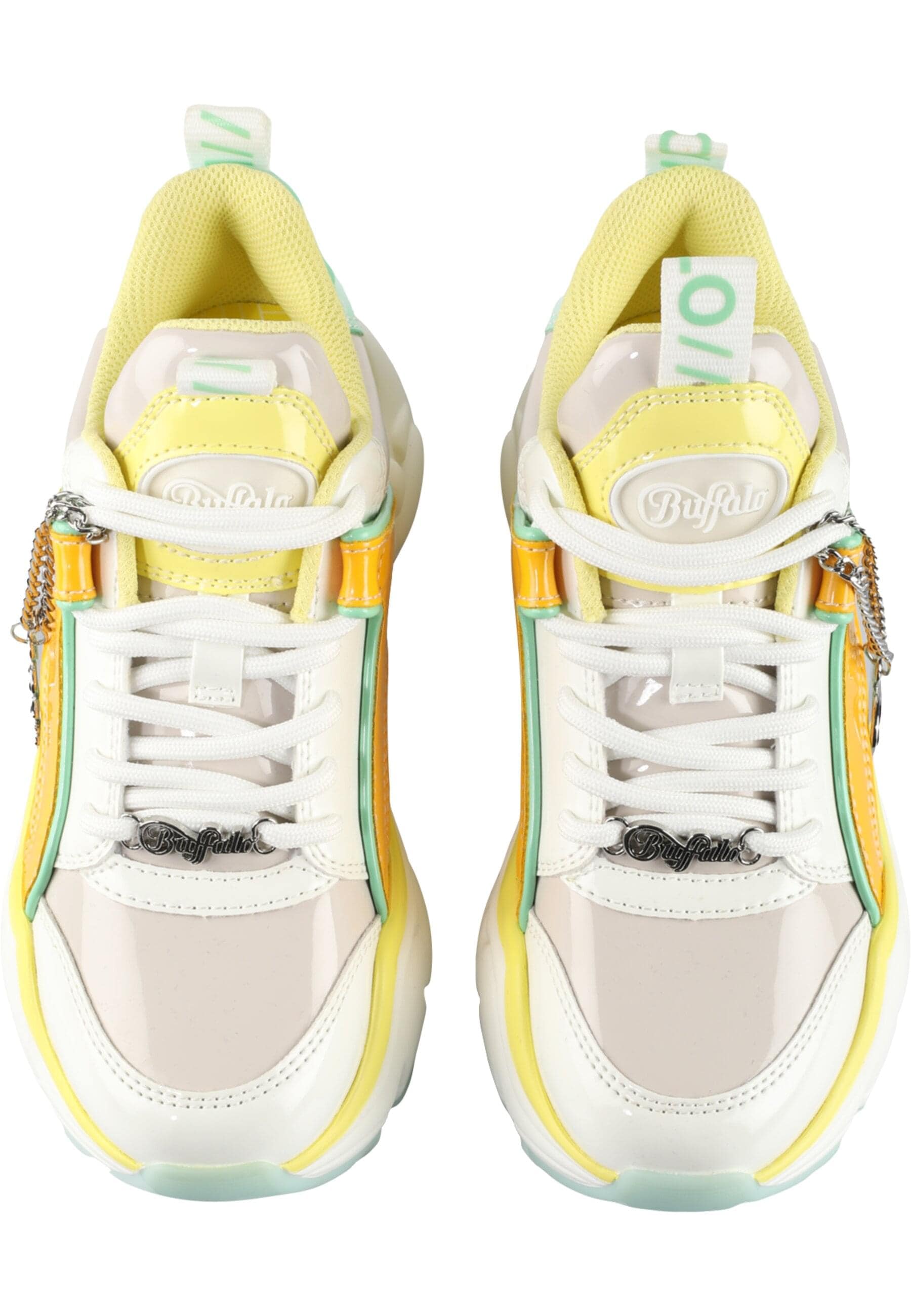 Trainingsschuh BUFFALO "Buffalo BINARY GLAM", Damen, Gr. 38, weiß, gelb, mint, Polyurethan, Schuhe