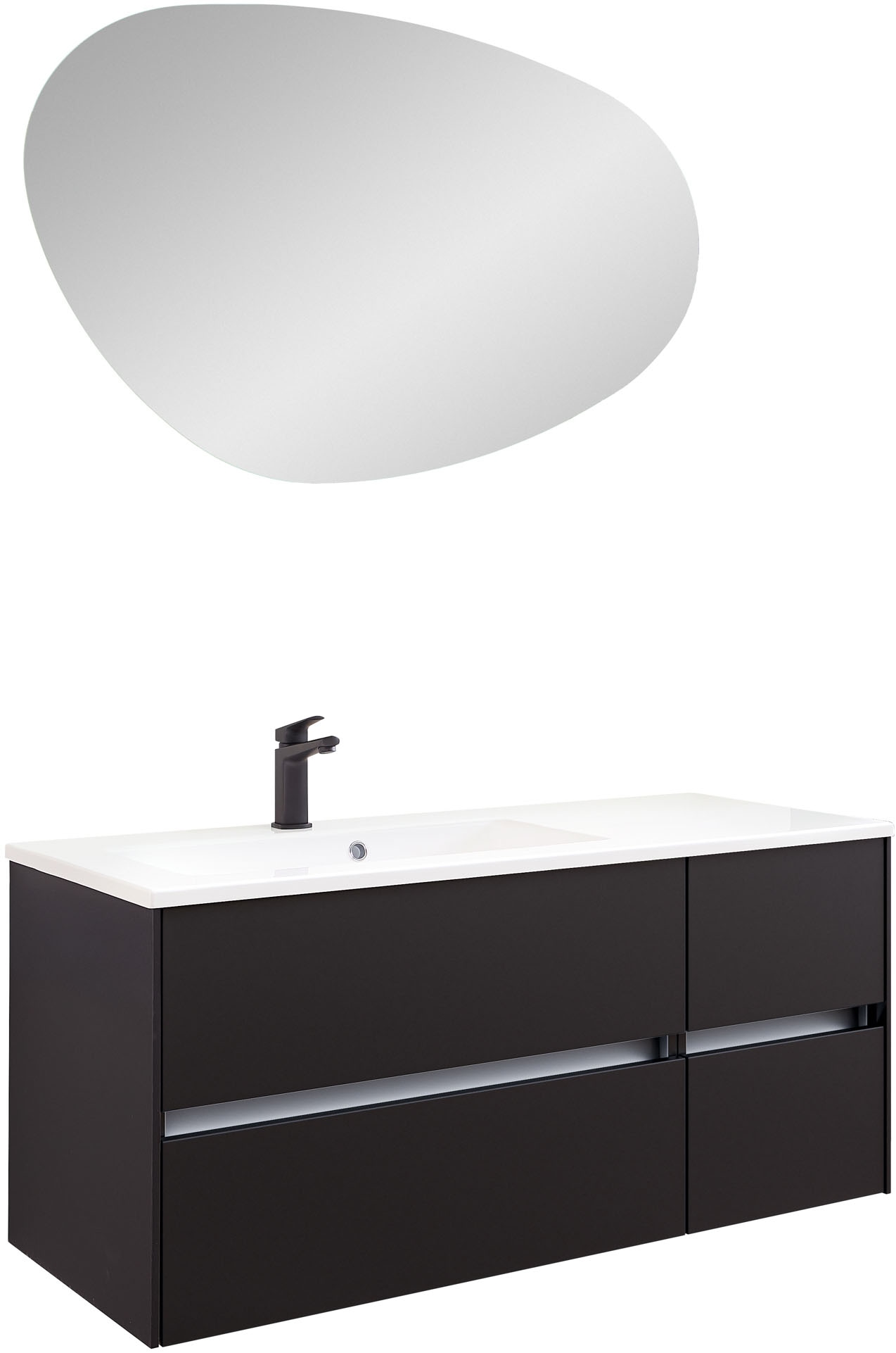 Badmöbel-Set SAPHIR "Badmöbel-Set Serie 6010 Waschtisch mit Unterschrank und Spiegel", schwarz matt, B:113cm H:200cm T:50cm, Spanplatte, Kastenmöbel-Sets, Badmöbel-Set, Badmöbel-Set mit Solid Surface-Waschtisch und LED-Spiegel, vormontiert