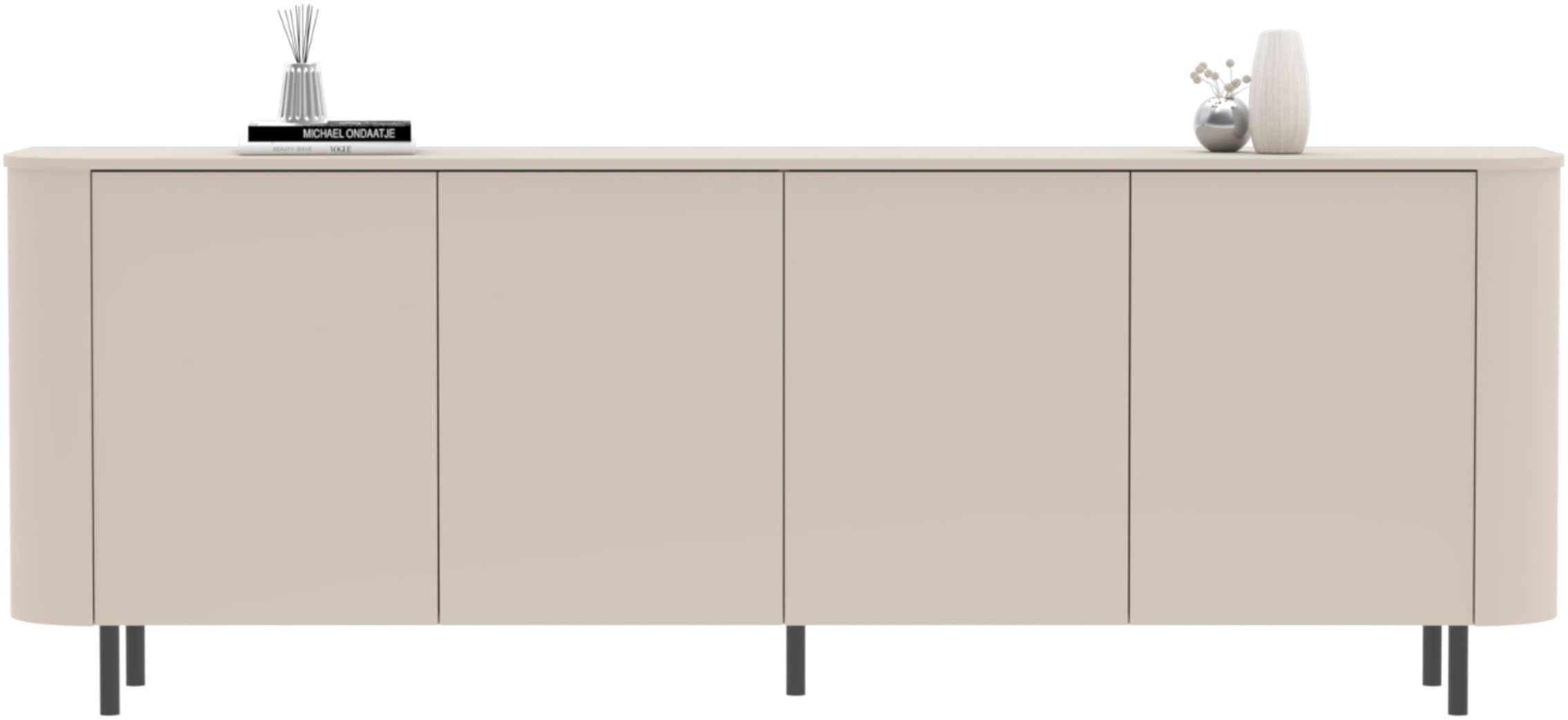Sideboard INOSIGN "Lido, 231 cm breit, 4 Türen, Anrichte, Kommode, Stauraumschrank", cashmere, B:231cm H:83cm T:43cm, FSC-zertifizierter Holzwerkstoff, Sideboards, Sideboard, Formgebogenes MDF, Stirnseiten mit Rundung, Push-to-open, Metallfüße