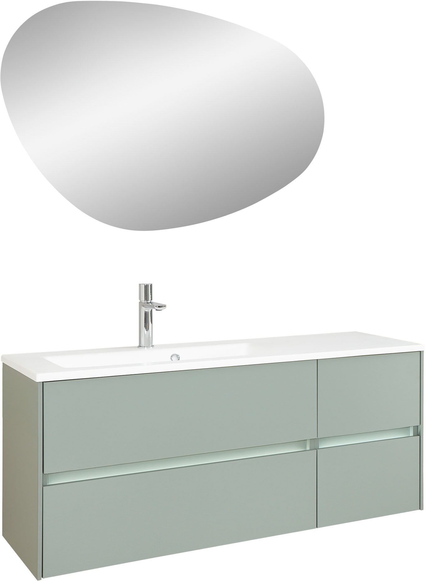 Badmöbel-Set SAPHIR "Badmöbel-Set Serie 6010 Waschtisch mit Unterschrank und Spiegel", schilfgrün matt touch, B:113cm H:200cm T:50cm, Spanplatte, Kastenmöbel-Sets, Badmöbel-Set, Badmöbel-Set mit Solid Surface-Waschtisch und LED-Spiegel, vormontiert