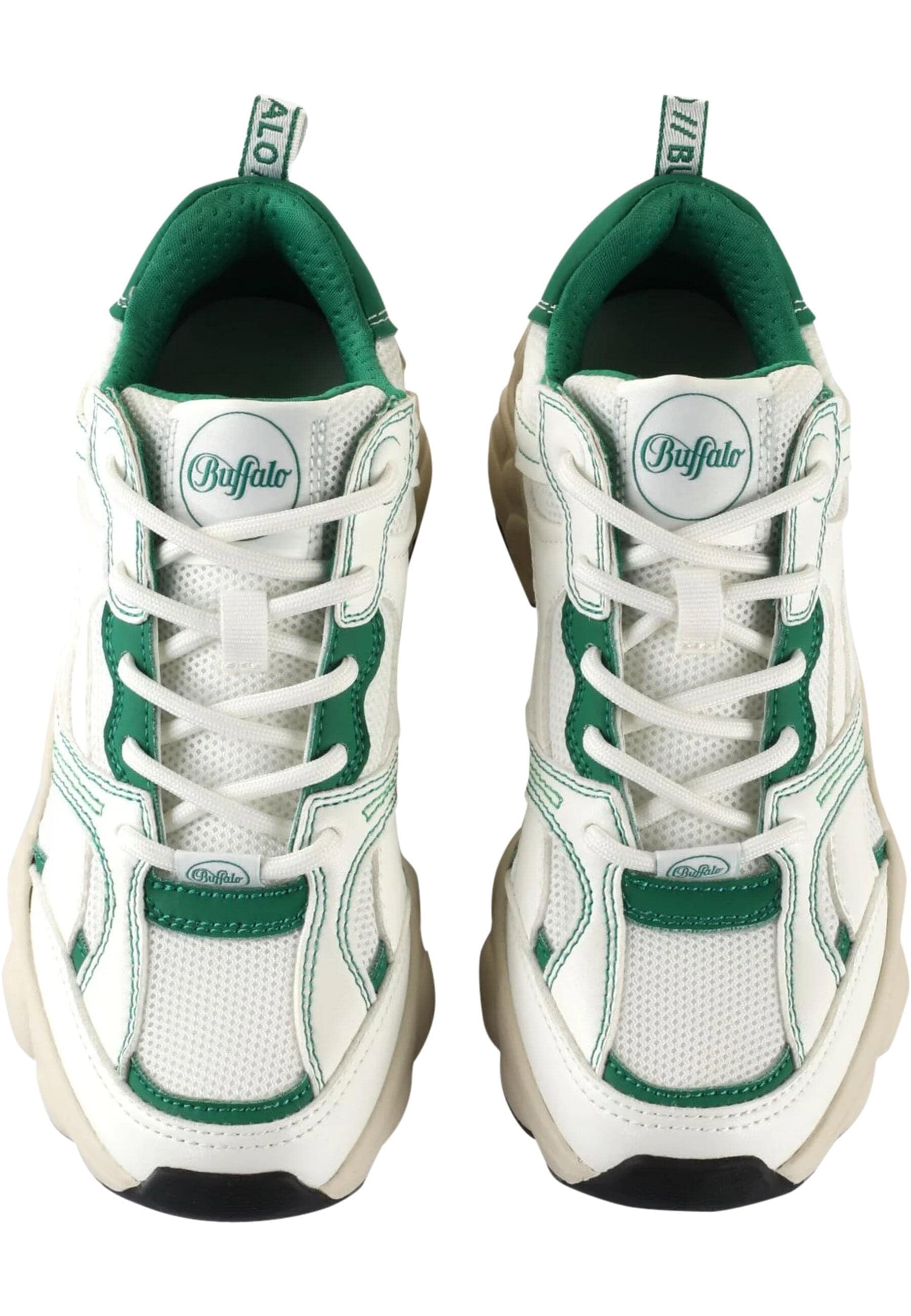 Trainingsschuh BUFFALO "Buffalo Damen Buffalo Cld Run RT Vegan Nappa/Mesh", Damen, Gr. 38, weiß, grün, Kunstfaser, unifarben, Schuhe
