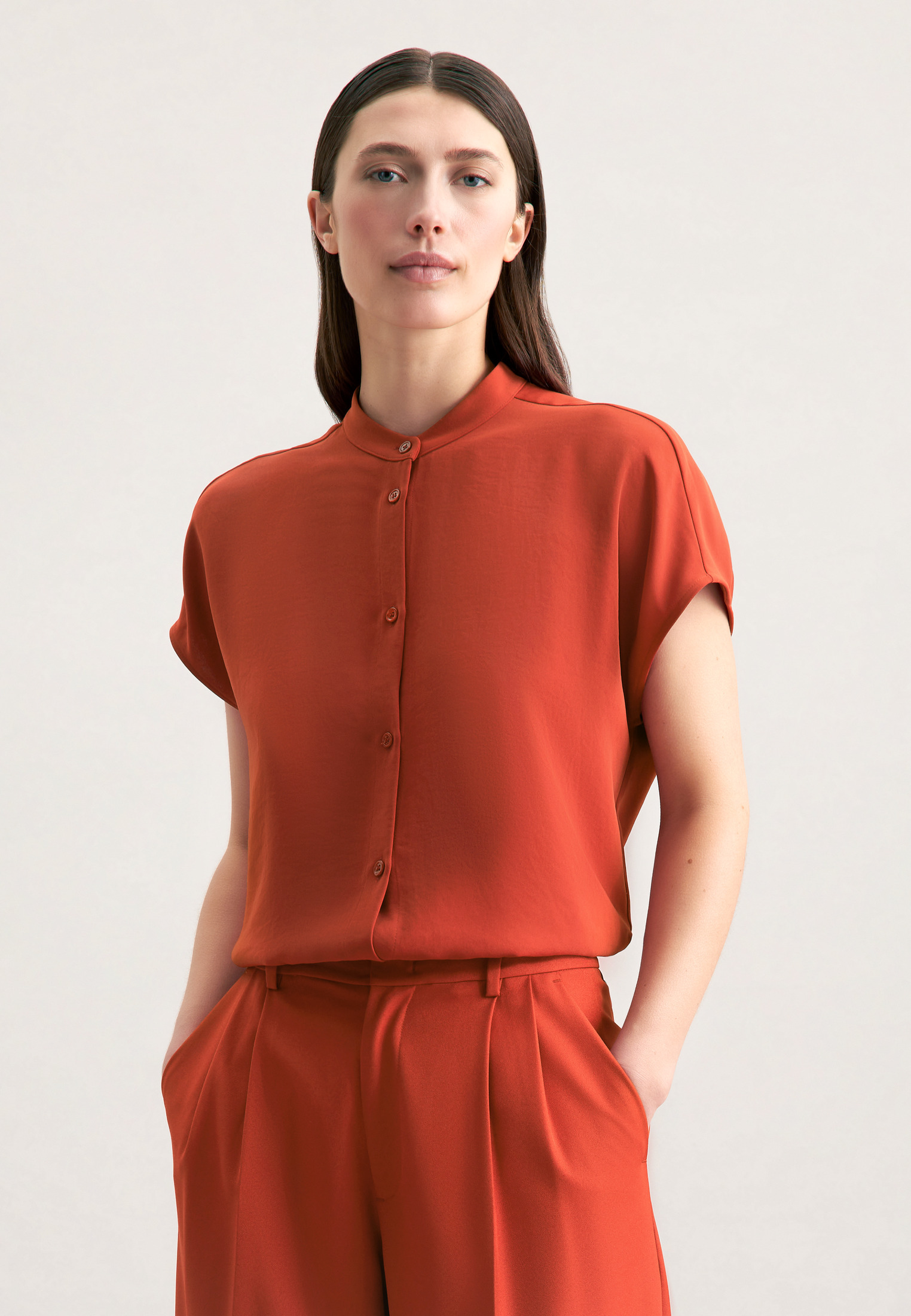 Stehkragenbluse Damen Orange Image