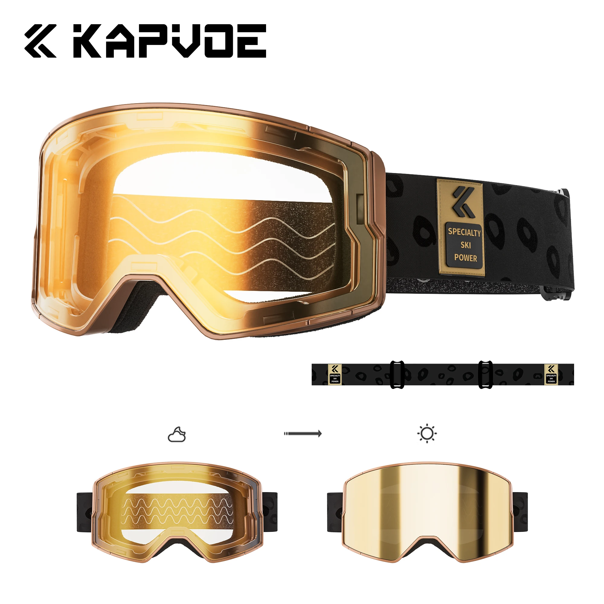 Kapvoe Photochrome Anti-Fog-Maske für Herren, Skibrille, Snowboard, Damen, UV400-Schutzbrille, Schneemobil, Winter-Schneebrille Image