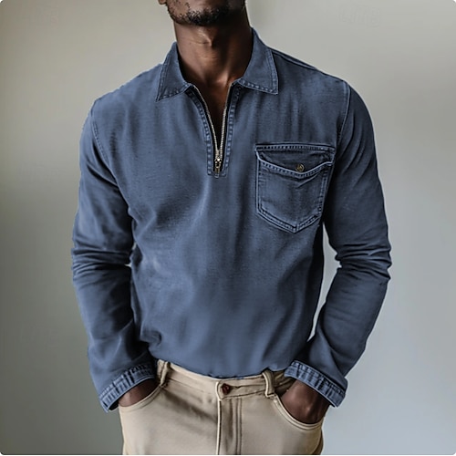 Per uomo Felpa Pullover Polo con zip Vacanza Streetwear Con cerniera Manica Lunga Moda Essenziale Semplice Tasca Moda Primavera Autunno Tutte le stagioni Vestibilità regolare Nero Rosa Blu marino