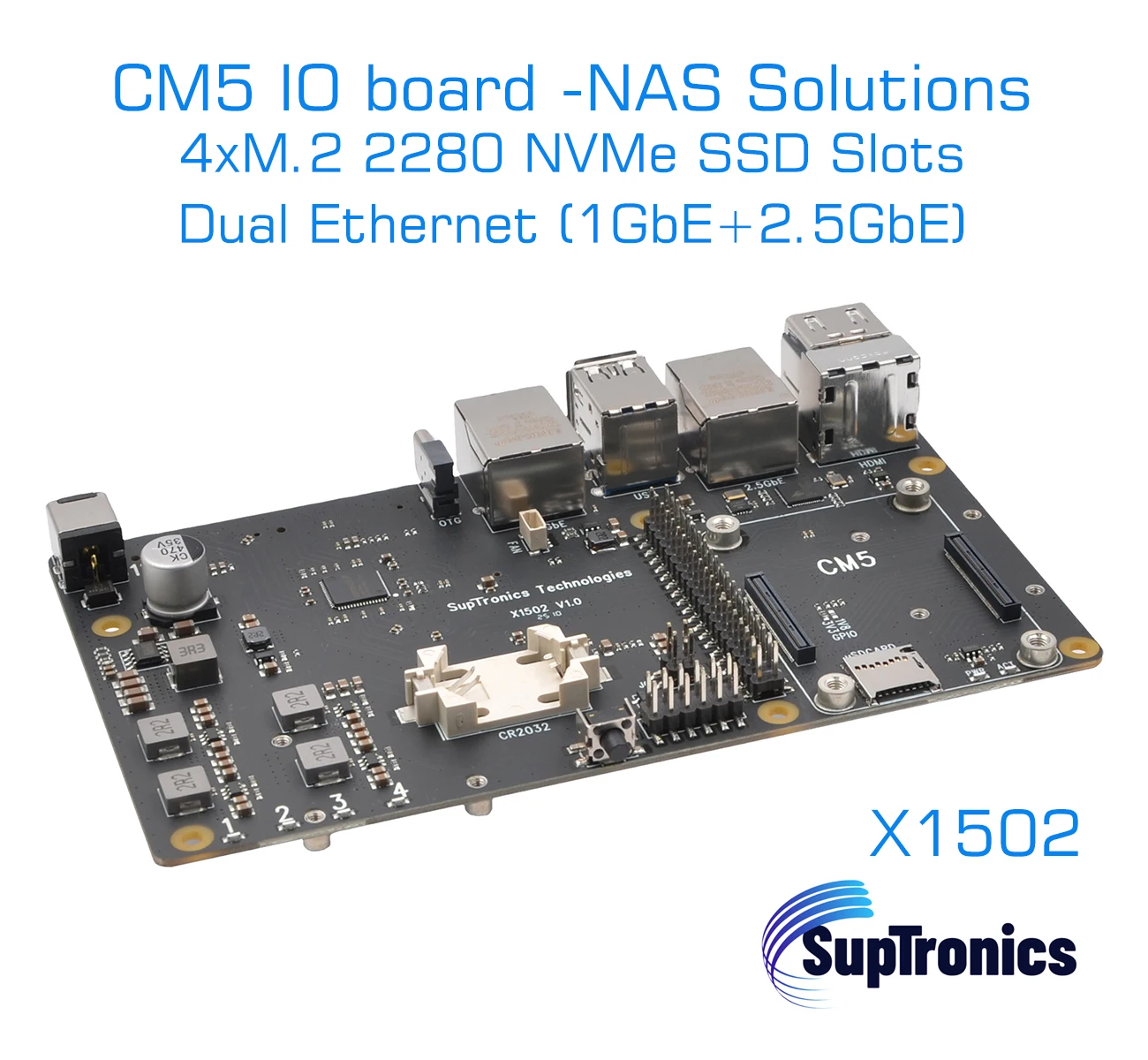 Raspberry Pi CM5 IO-Karte NAS 4xNVMe Dual Ethernet X1502 Image