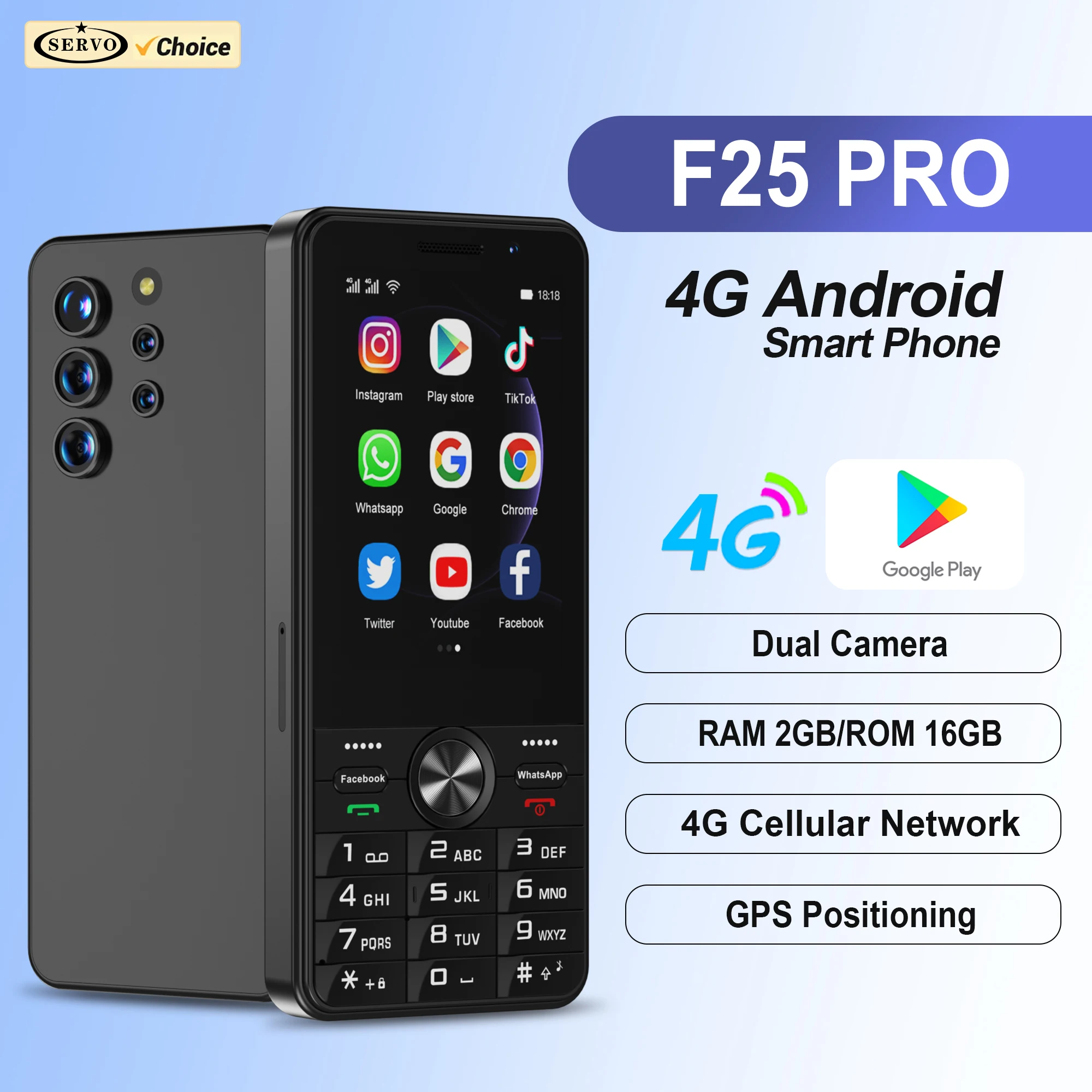 SERVO F25 PRO Button Smartphone Android System 4G LTE Wi-Fi Hotspot Google Play GPS 2 SIM Standby 3.5
