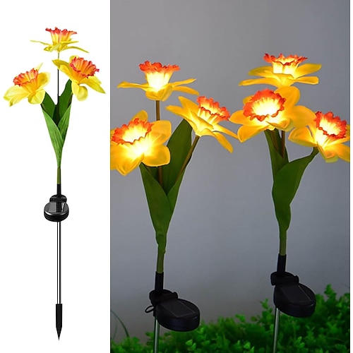 luci solari, luci solari a 3 teste di narciso, luci da giardino, luci da giardino a LED alimentate a energia solare per esterni, luci da giardino impermeabili, luci da giardino per cortile, vialetto,