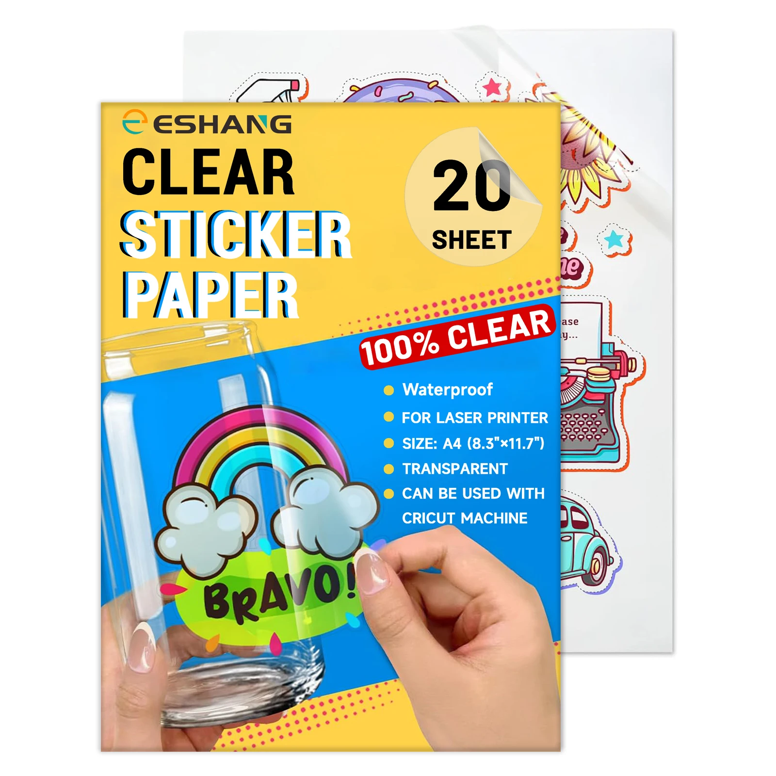 20 Blatt im A4-Format, bedruckbarer, transparenter Aufkleber, selbstklebendes Papier, wasserfest, transparenter Vinyl-Aufkleber, nur für Laserdrucker Image