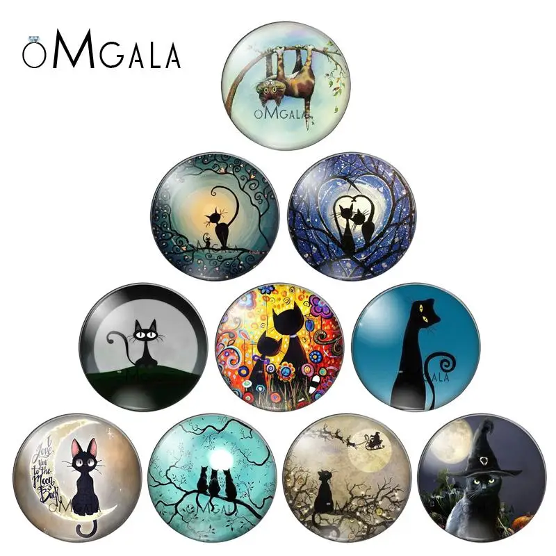 Mode Schöne Cartoon Katzen Schönheit 10 Stück 8mm/10mm/12mm/18mm/20mm/25mm Runde Foto Glas Cabochon Demo flache Rückseite Herstellung von Erkenntnissen Image