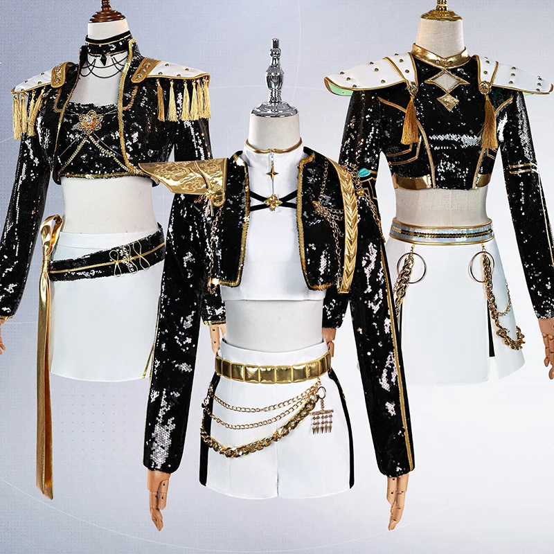 Halloween Rumi Zoey Mira Cosplay KPop Dämon Jäger Kostüm Perücke Anzug Frauen Schwarz Goldene Anzug Party Uniform Outfit Image