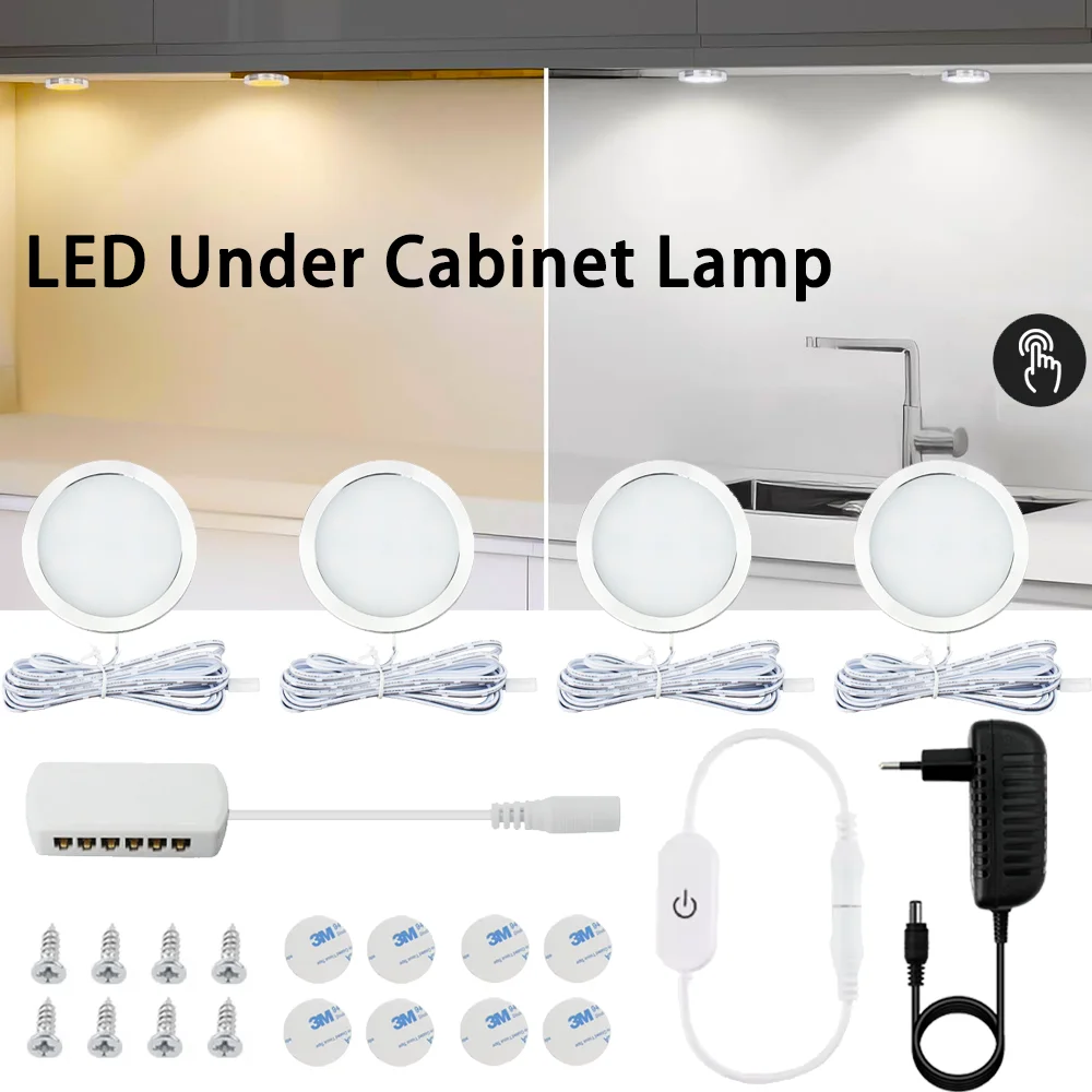 12V Runde LED Unter Schrank Lampe Dimmbare Touch Sensor Schalter Weiß Warm Weiß Schrank Küche Kleiderschrank Nacht Lampe Zimmer decor